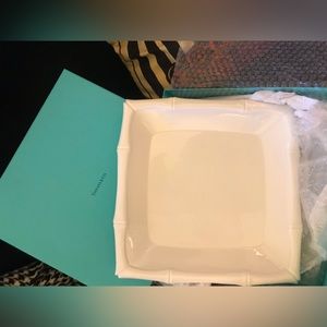 NIB VINTAGE TIFFANY & Co. WHITE BONE CHINA BAMBOO SERVING PLATTER TRAY